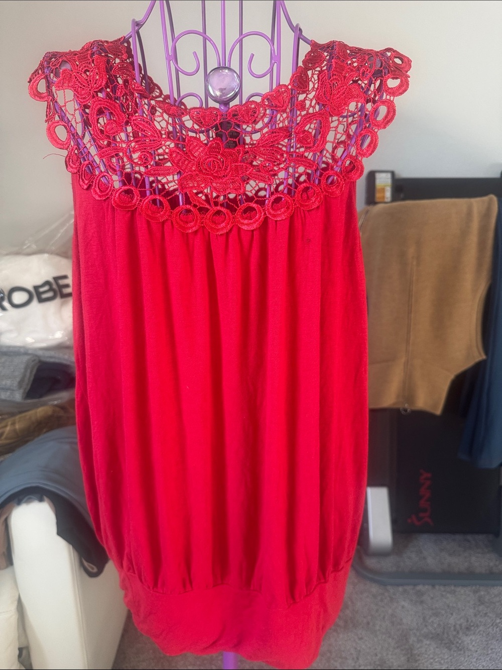 Simply Irresistible Sleeveless Red Crochet Yoke Tank Top
